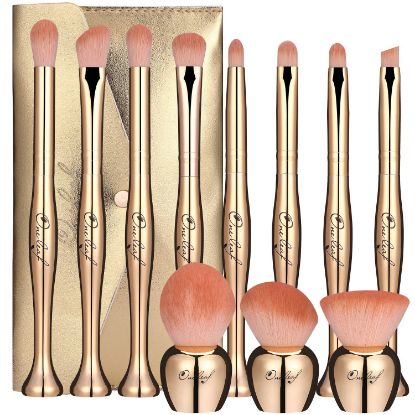 Picture of  Golden Standing Makeup Brushes Premium Synthetic Foundation Powder Concealers Eye Shadows Makeup 11 Pcs Brush Set