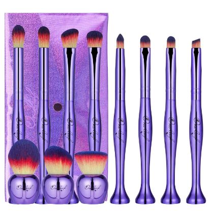 Picture of Purple Standing Makeup Brushes Premium Synthetic Foundation Powder Concealers Eye Shadows Makeup 11 Pcs Brush Set