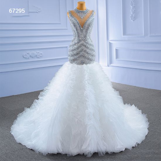 Picture of Luxury Ivory/Silver heavy pearls crystals bead Long Train Mermaid Wedding Dresses, 67295