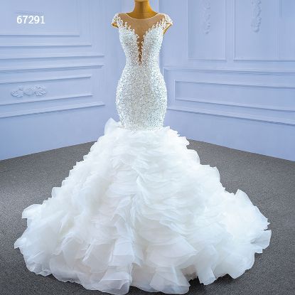 Picture of Blossom White luxury mermaid wedding dresses gown 2022  Ivory deep v neck Lace Beaded ruffles bridal  Dress, 67291