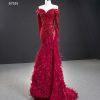 Picture of Red off shoulder Mermaid Prom dress Sequin feather formal dress OB67125