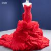 Picture of Red ruffles evening dress sexy backless mermaid bridal gown OB67283
