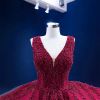 Red sequin prom dress V-neck