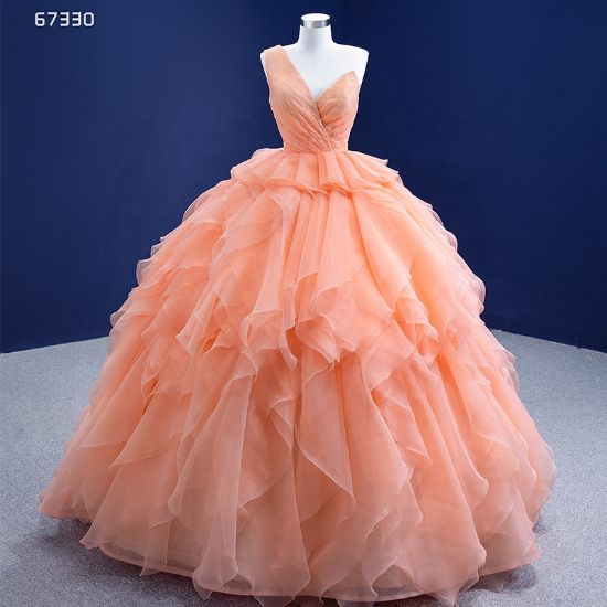 Orange One shoulder Ball gown prom dress