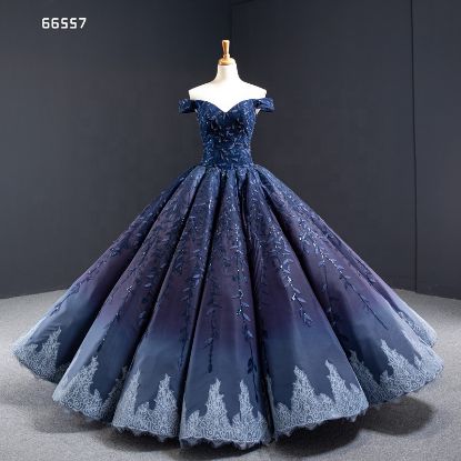 Obeauty™ Blue floral Embroidered prom dress V-neck evening dress 