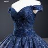 Obeauty™ Blue floral Embroidered prom dress V-neck evening dress 