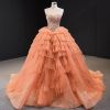 Obeauty™ Burnt orange formal dress Strapless lace up back ball gown 