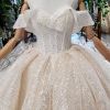 Obeauty™ Ivory off the shoulder lace wedding dress beaded V-neck bride dress,