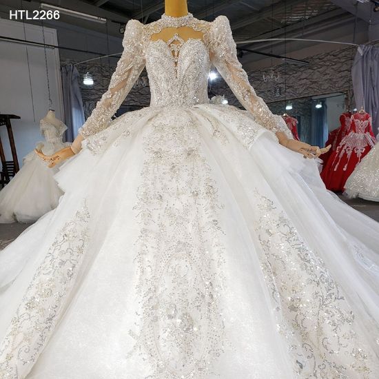 Obeauty™ Luxury Long sleeve ball gown wedding dress heavy crystal beaded bridal dress