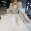 Obeauty™ Luxury Crystal Ball Gown Wedding Dress with puff long sleeve