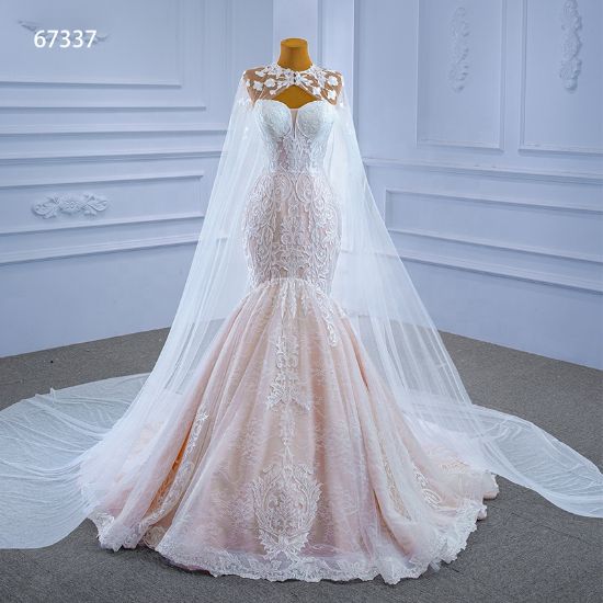 Obeauty™  Elegant pink lace mermaid wedding dress strapless bridal gown OB67337
