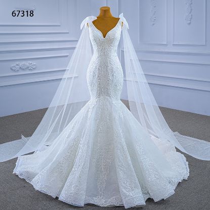 Obeauty™  Elegant embroidery V-neck mermaid wedding dress  OB67318