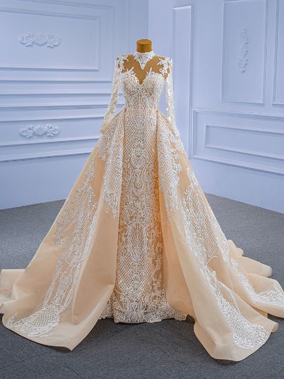 Obeauty™ Haute couture champagne detachable mermaid wedding dress 2022 OB67338