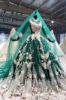 Obeauty™ Green high neck long tail wedding dress OB99260