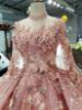 Obeauty™ Pink Long Sleeve Embroidery Simple Luxury Long Tailling Wedding Dress OB320400