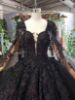 Obeauty™ Black Luxury Long Trail Flower Wedding Dress OB11996