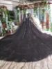 Obeauty™ Black Luxury Long Trail Flower Wedding Dress OB11996