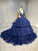Obeauty™ Blue Deep V-neck simple wedding dress OB0002