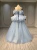 Obeauty™ Blue deep V-neck puff gown wedding dress OB0005