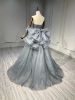 Obeauty™ Grey blue off the shoulder strapless floral tulle wedding dress OB0007