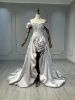Obeauty™ silver grey satin floral wedding dress OB0011