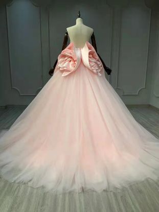 Obeauty™ pink off the shoulder satin floral wedding dress OB0012