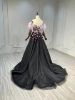 Obeauty™ black and pink flower feather tulle wedding dress OB0014
