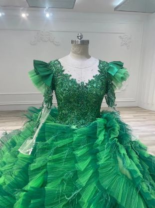Obeauty green wedding dress HAUTE COUTURE BALL gown BRIDAL DRESS