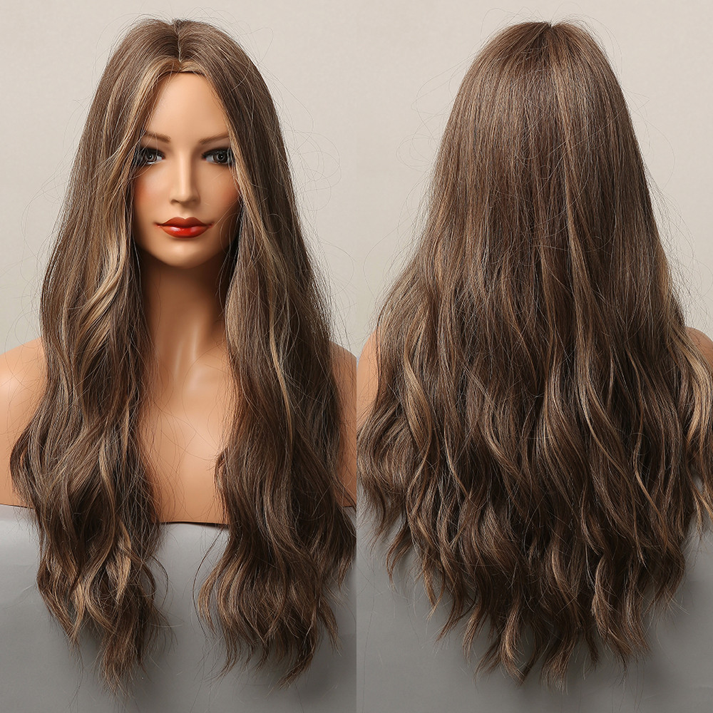 Ombre brown blonde long wig middle part wigs Daily Natural wavy hair 