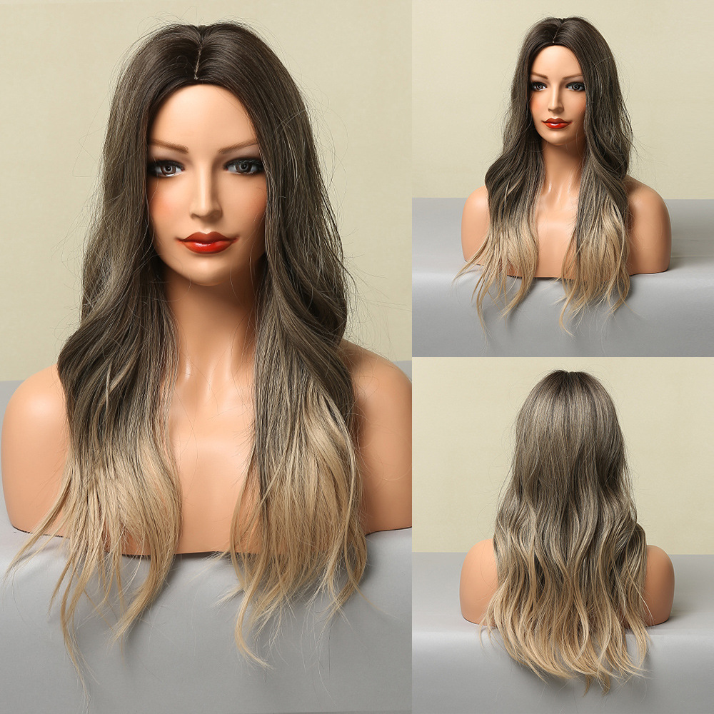 Blonde Unicorn ombre brown long wavy wigs lace middle part hair wigs for daily use