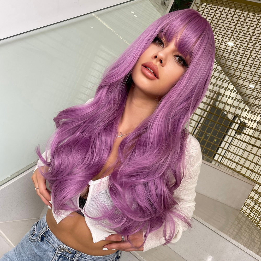 Long Wigs with Bangs and layers Synthetic Wigs for Women pink wigs,