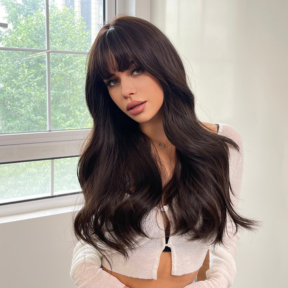 Long Wigs with Bangs and layers Synthetic Wigs for Women pink wigs, black wigs, brown blonde wigs
