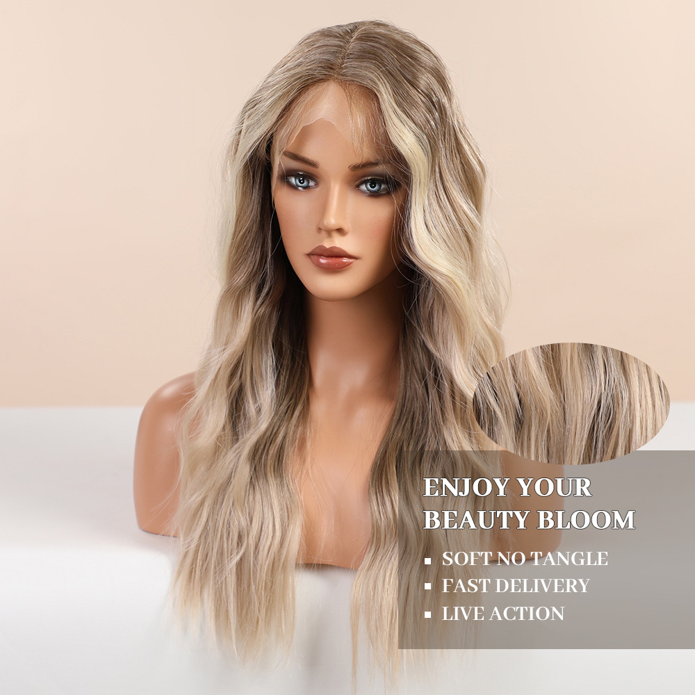 Long ombre platinum blonde wigs  lace front wigs Natural wavy hair for women cosplay wig heat resistant