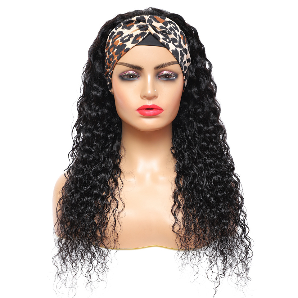 Headband wig Human hair deep wave Wigs Glueless Curly Hair Wig With Headband For Black Women