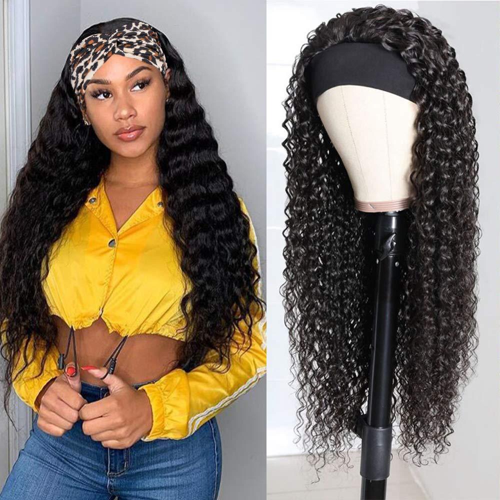 Headband wig Human hair deep wave Wigs Glueless Curly Hair Wig With Headband For Black Women
